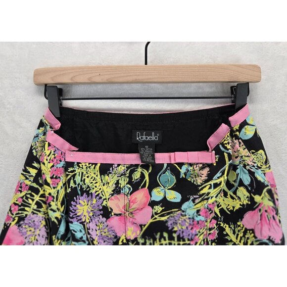 Floral Skirt by Rafaella sz 10 Black Pink A-Line Lined Colorful Preppy Whimsy - Picture 8 of 10